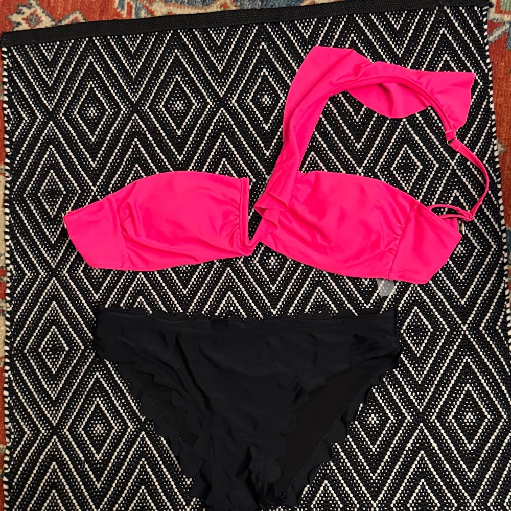 Pink and Black Women's Bikini Set